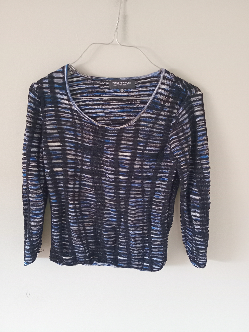 Jones New York Blue and Black Striped Long Sleeve Top